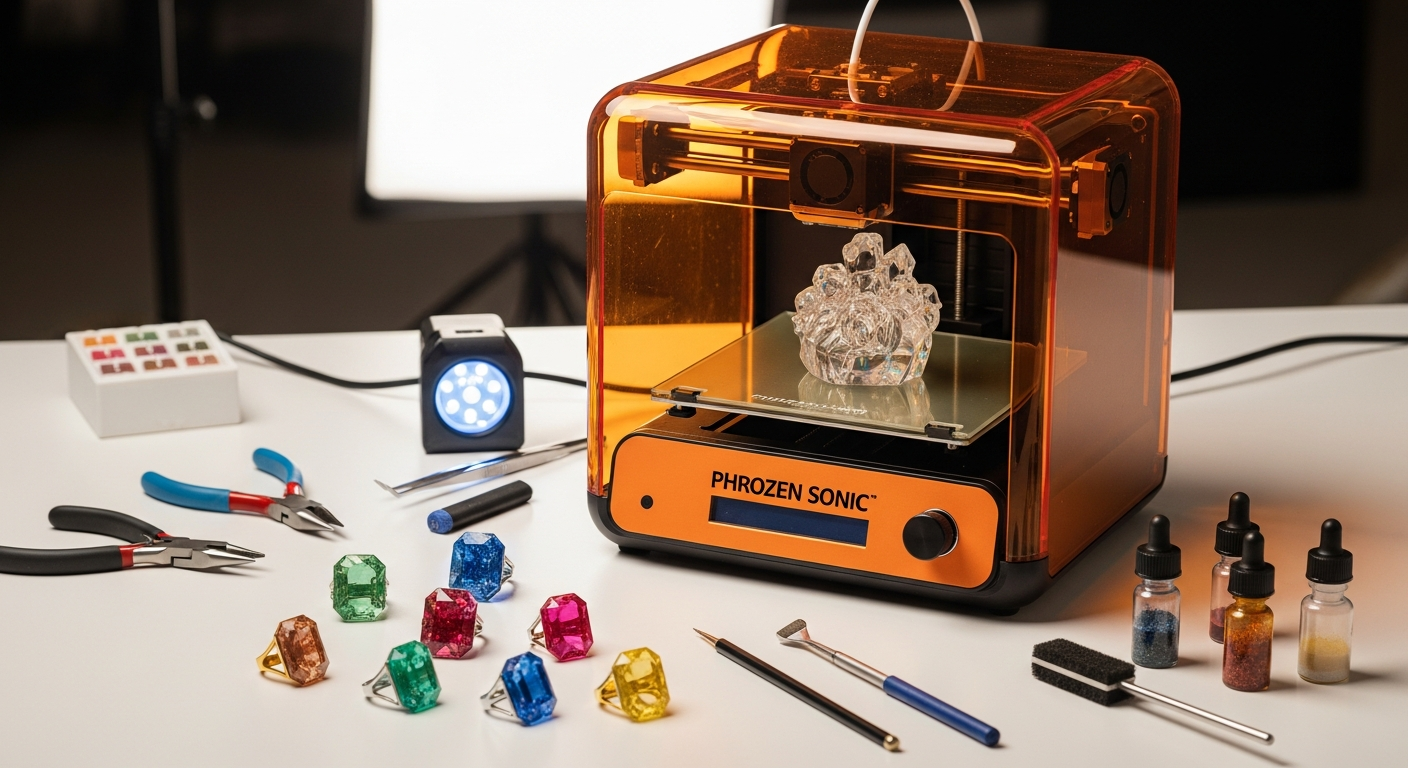 Phrozen Sonic Mini 4K resin 3D printer with build platform and control interface displayed
