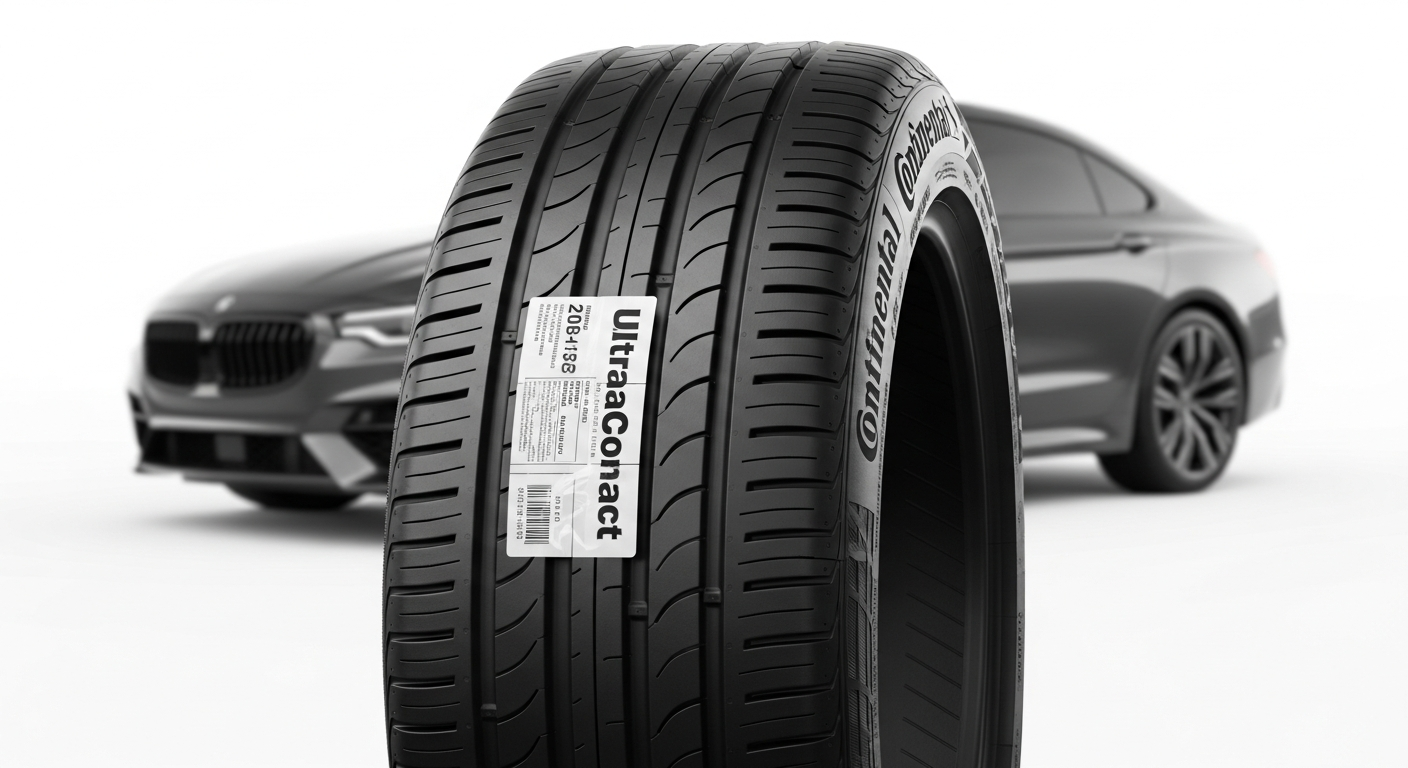 Continental UltraContact tire displayed on a modern family sedan wheel