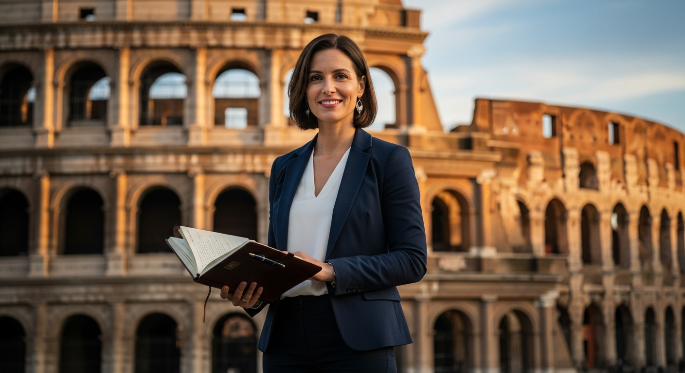 Expert-led Rome tour group exploring ancient Roman Forum ruins with knowledgeable guide