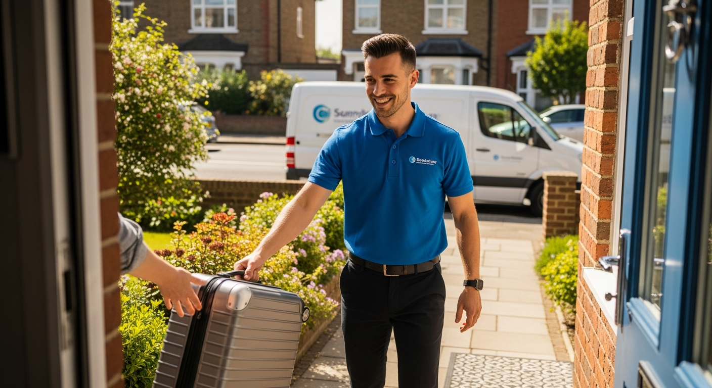 Door-to-door luggage shipping service pickup and delivery illustration