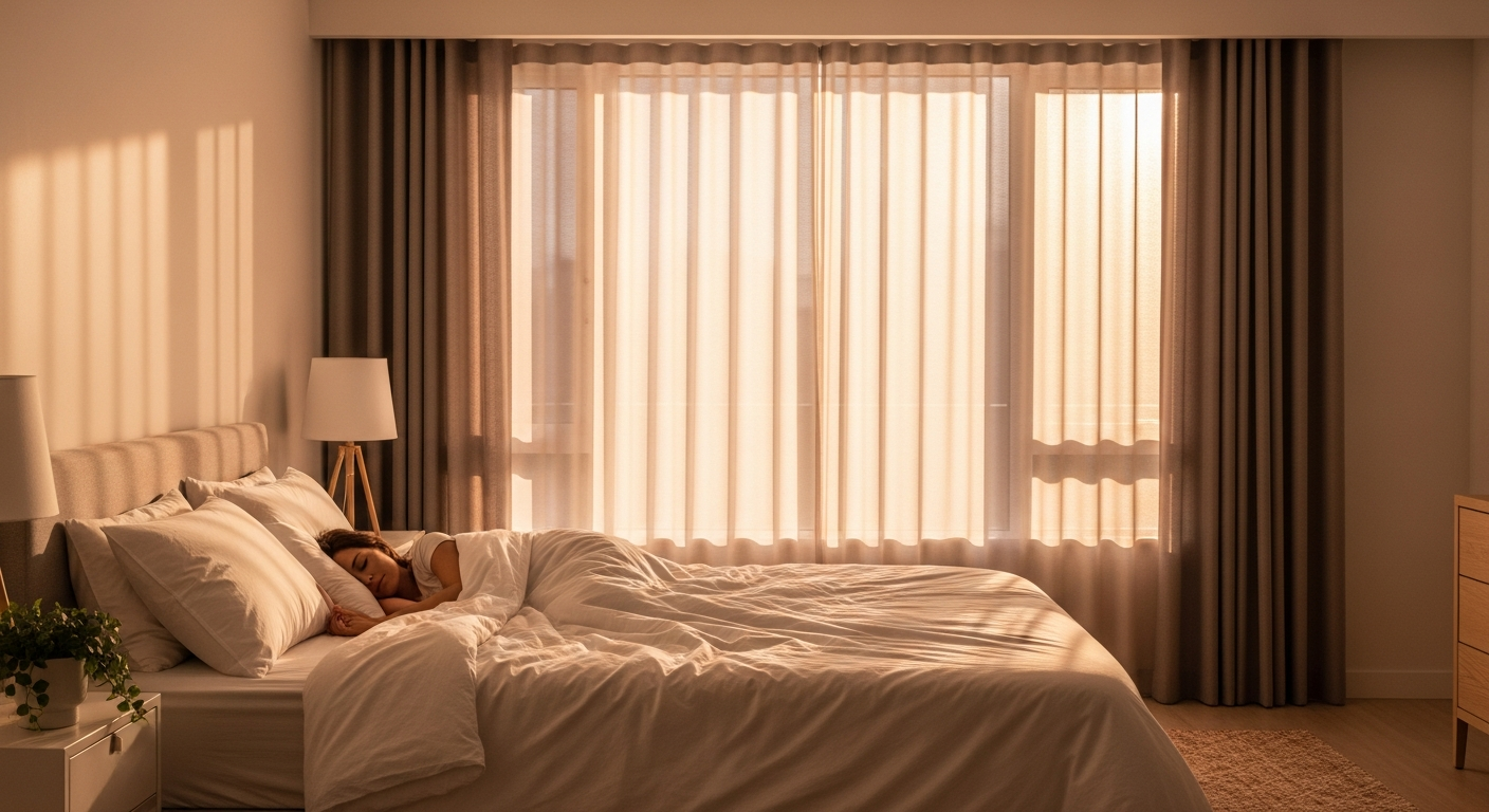 TheHues Custom Soundproof Blackout Curtains with three-layer fabric construction blocking light