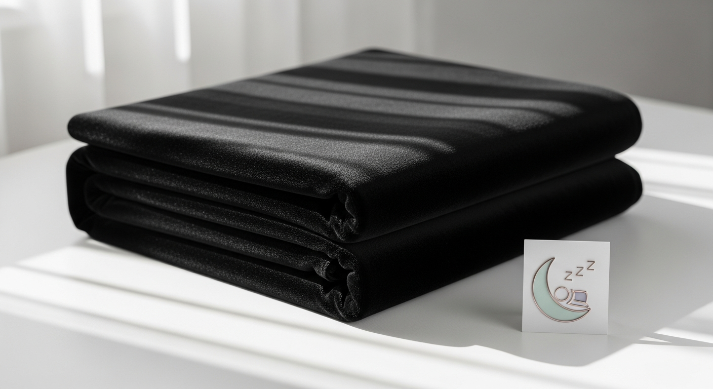 TheHues custom blackout soundproof curtains in elegant velvet fabric hanging in modern bedroom
