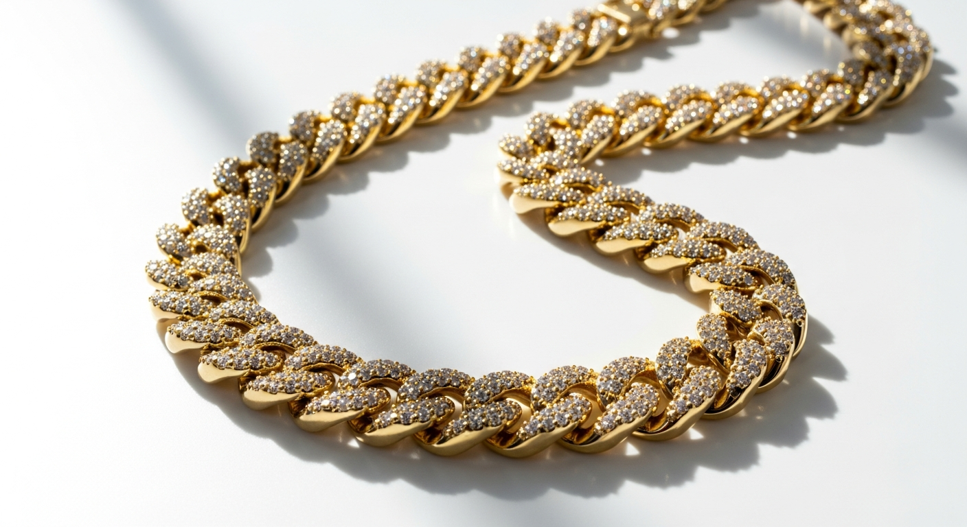 14mm iced prong Cuban chain with cubic zirconia stones gold plated