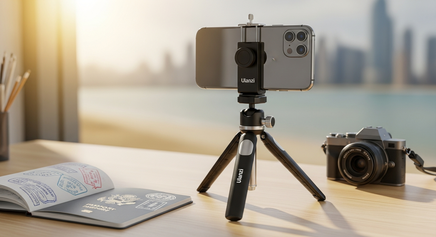 Ulanzi MT85 magnetic phone tripod extended on outdoor terrain with smartphone mounted
