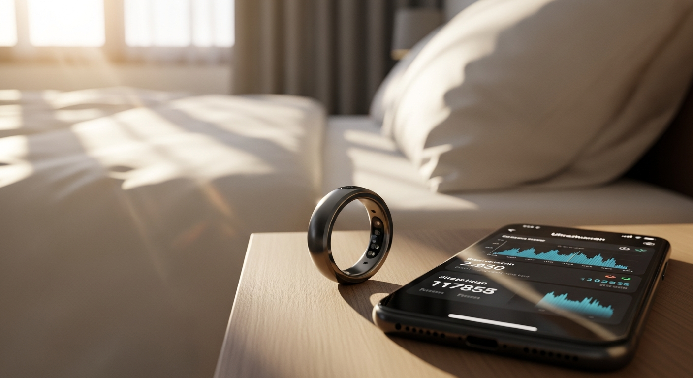 Ultrahuman Ring AIR smart ring displaying sleep tracking and recovery metrics on wrist