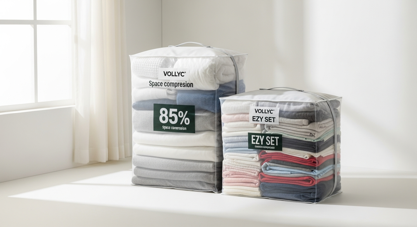 VOLLYC EZY SET vacuum compression packing system with electric pump and storage bags