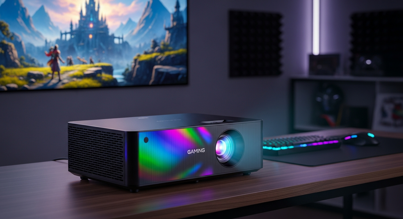 Valerion VisionMaster Pro 2 4K laser projector displaying competitive gaming on massive screen
