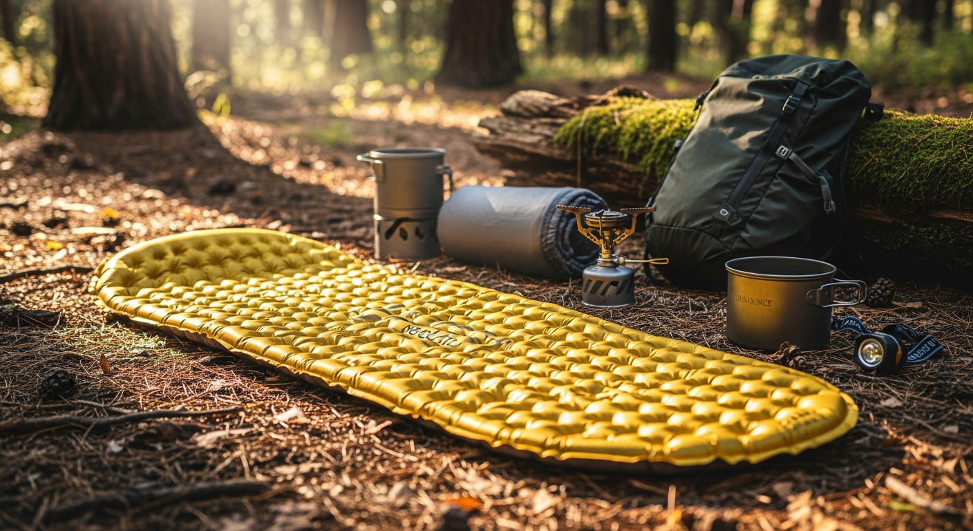 Therm-a-Rest NeoAir XLite NXT ultralight sleeping pad rolled up outdoors