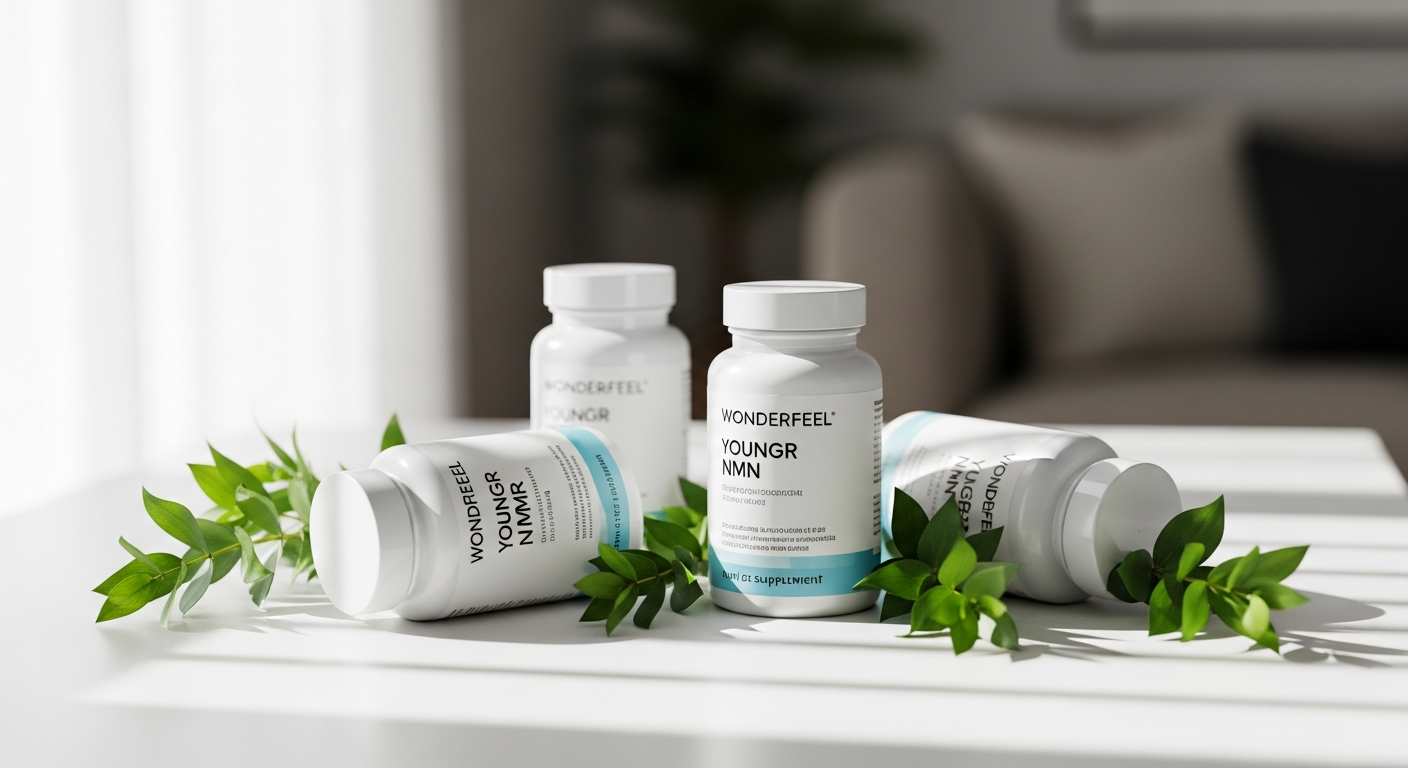 Wonderfeel Youngr NMN supplement bottle with cellular longevity ingredients displayed