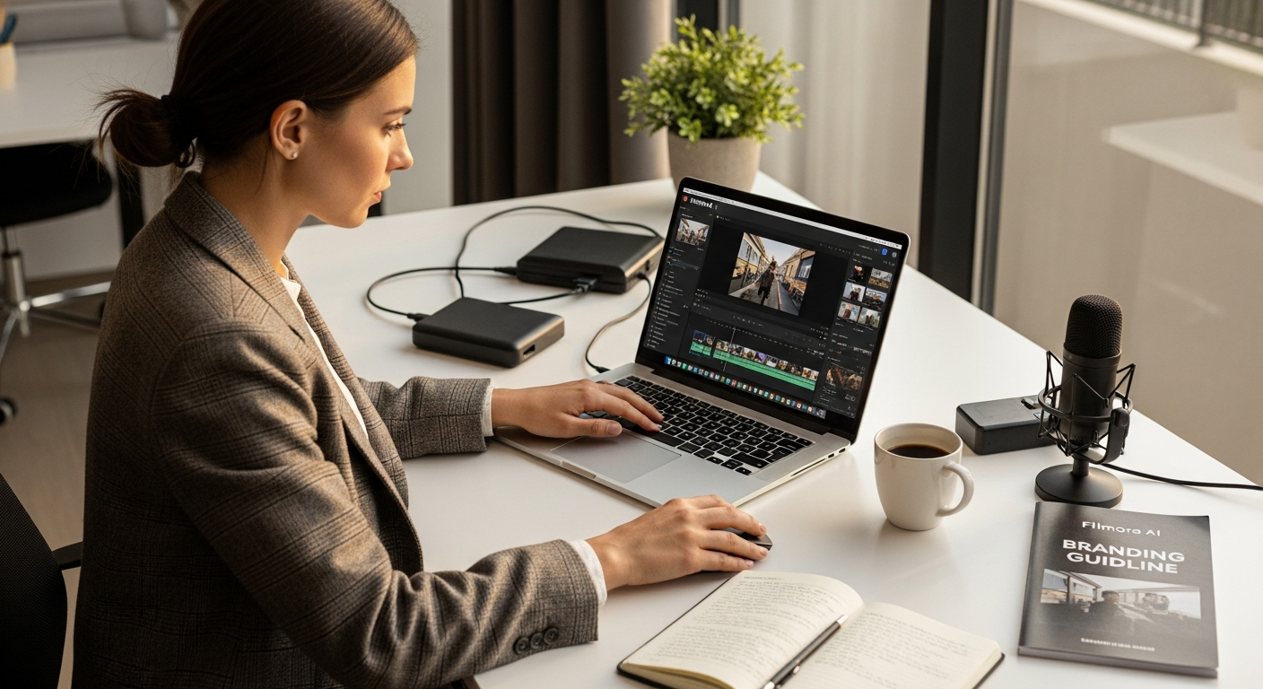 Wondershare Filmora AI video editor interface showing timeline and AI-powered editing tools
