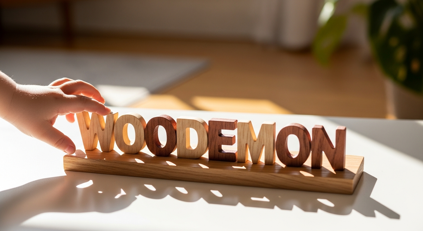 Colorful personalized wooden name puzzle with individual letter pieces for children
