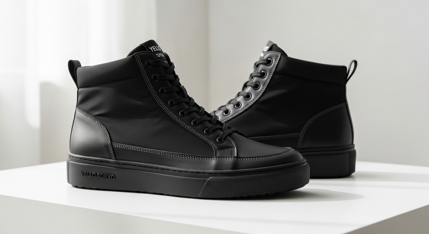 YELLO Tokyo Black Double Sneaker Boots with chunky sole and Lycra upper material