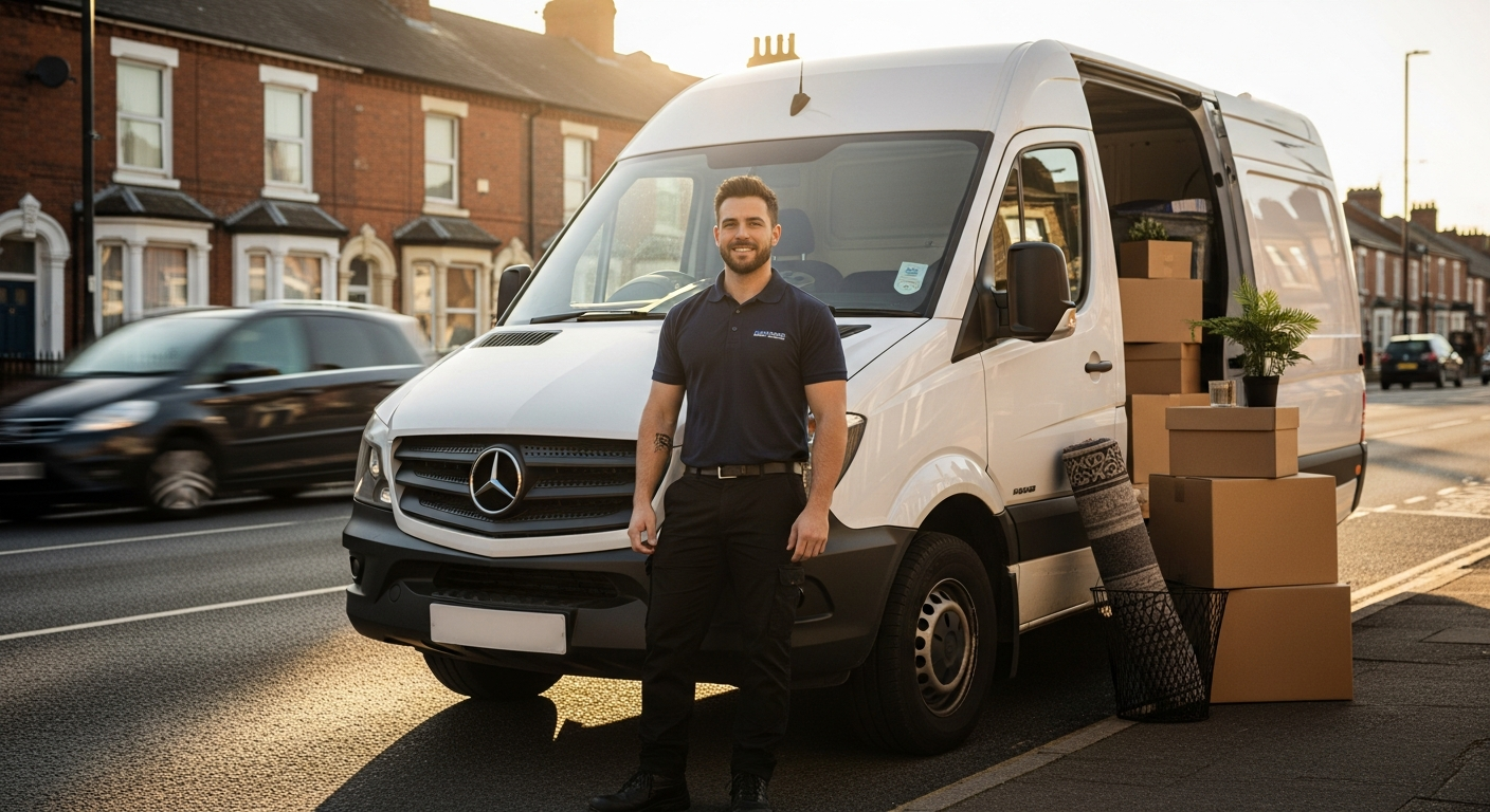 AnyVan moving van with driver loading household furniture items safely