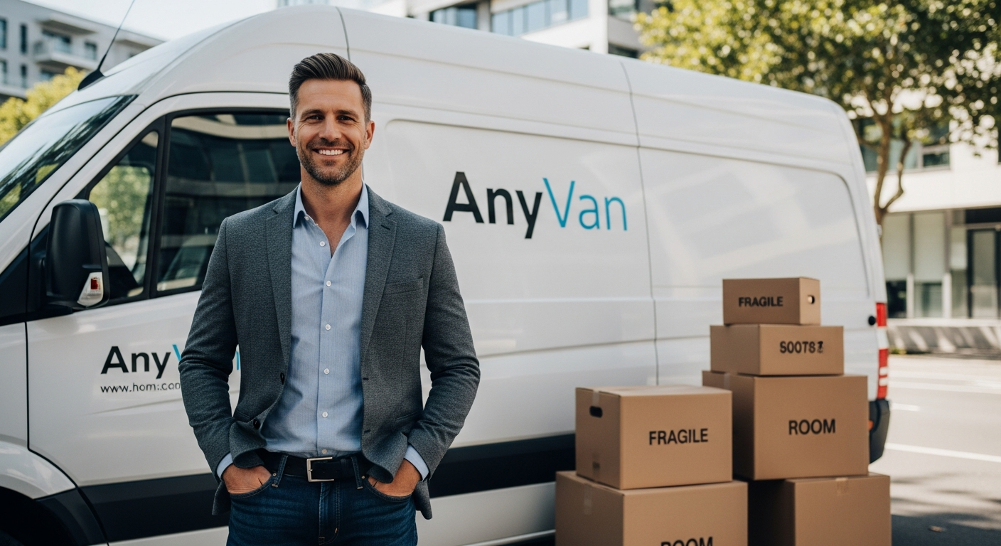 AnyVan Man and Van service truck with professional movers loading household items
