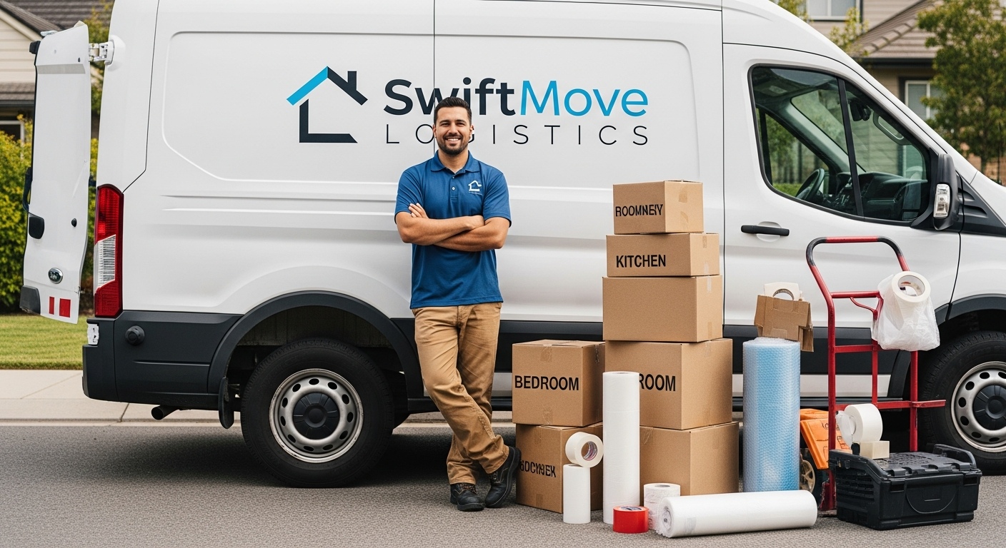 AnyVan's Man and Van moving service truck with professional movers loading furniture
