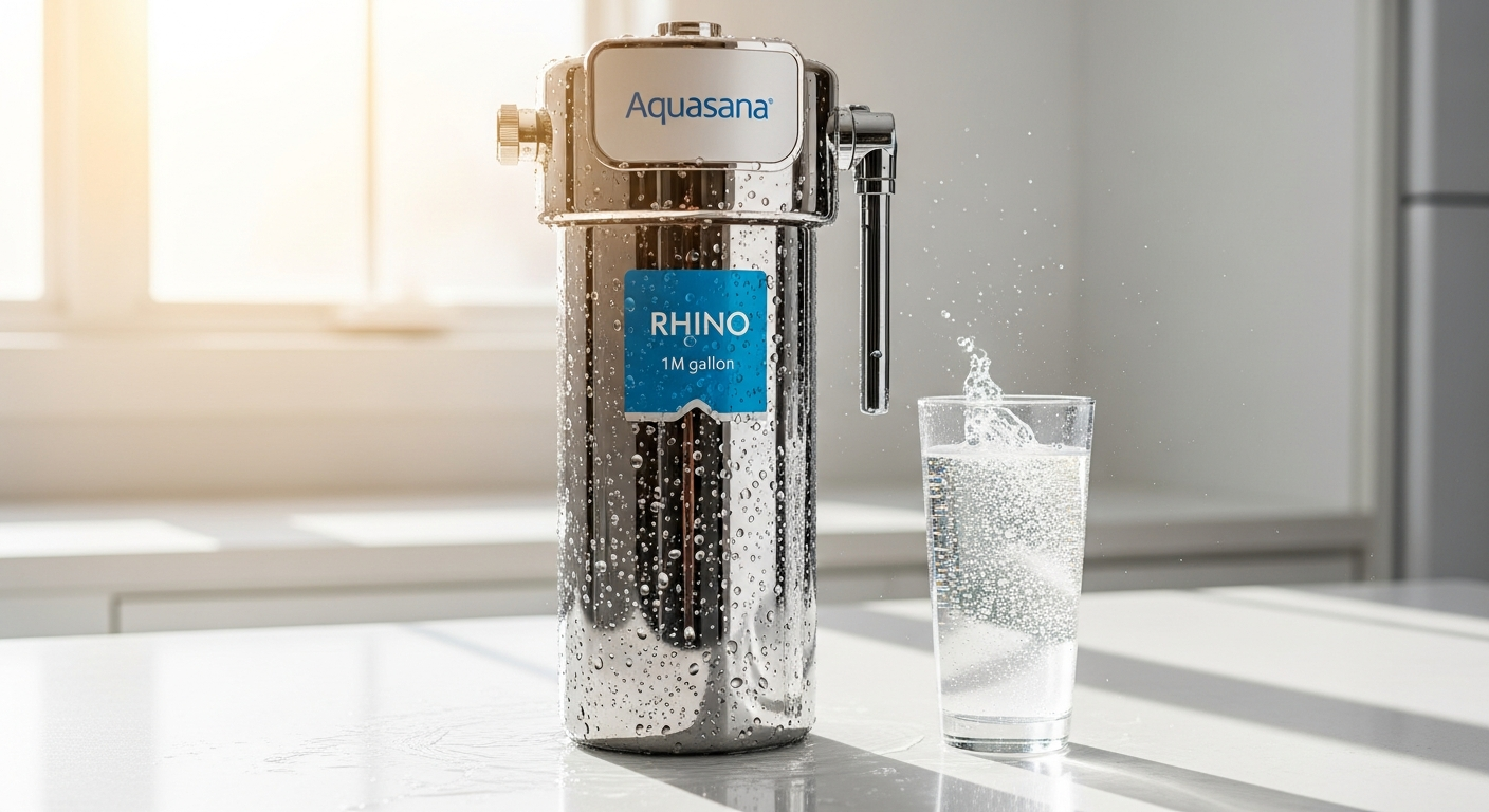 Aquasana Rhino whole house water filter system installed in home basement