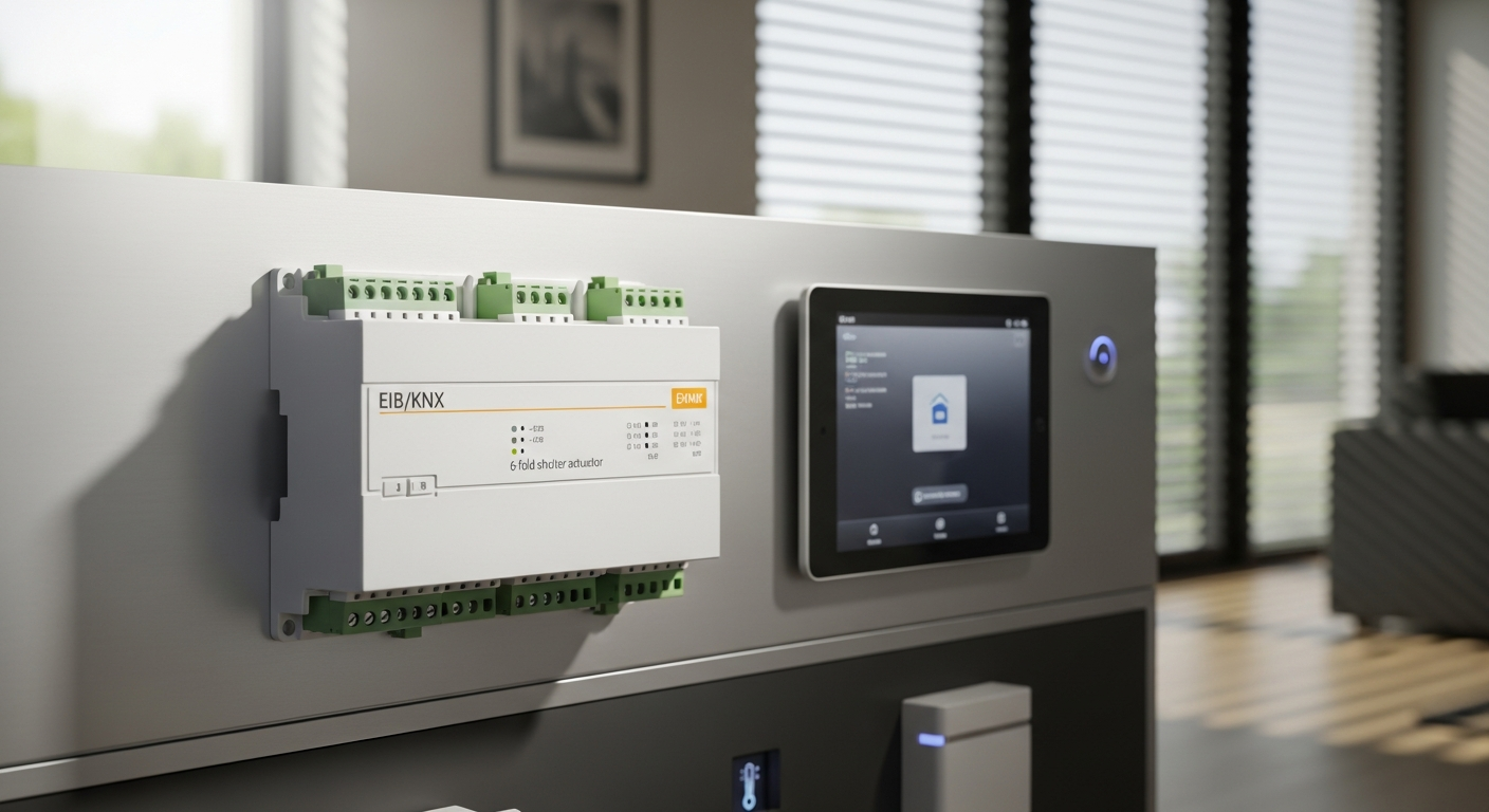 Modern commercial building with automated intelligent shutter and blind control system