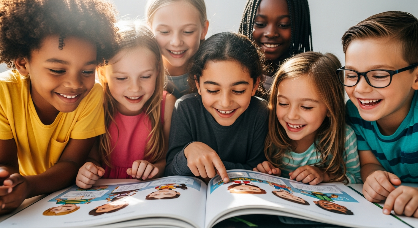 Child reading personalized storybook with their name and face as main character