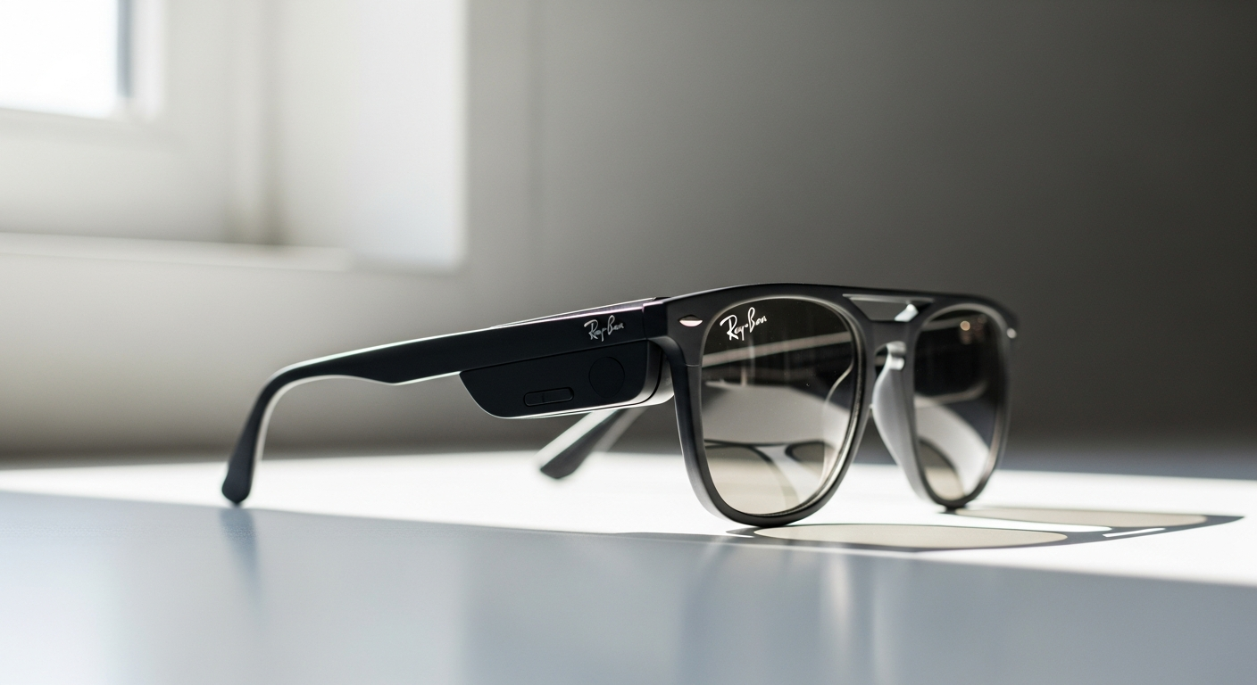 Ray-Ban Meta Wayfarer smart glasses displayed on white background showing iconic frame design