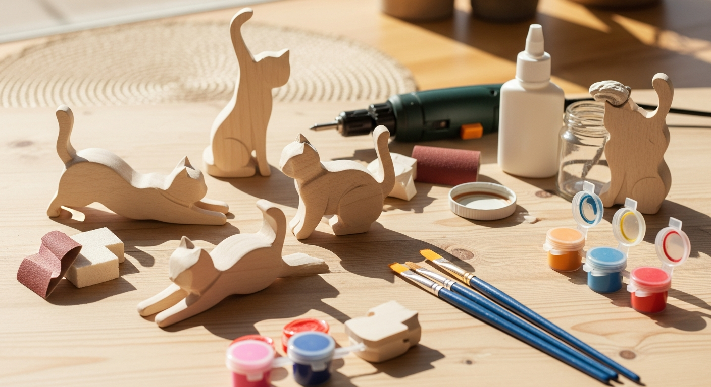 VBS wooden cat figure craft blank ready for creative decoration and painting