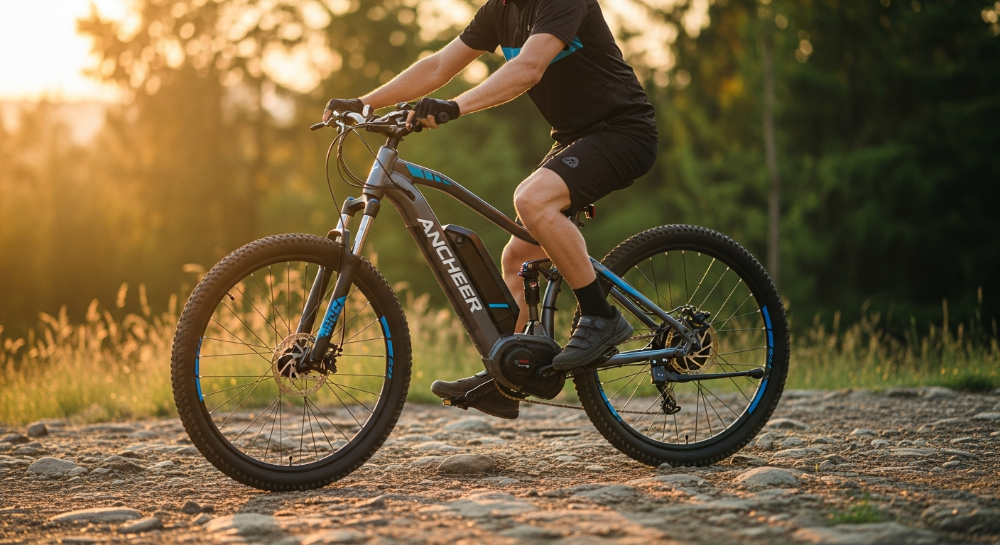 ANCHEER 26 inch electric mountain bike with 750W motor on trail
