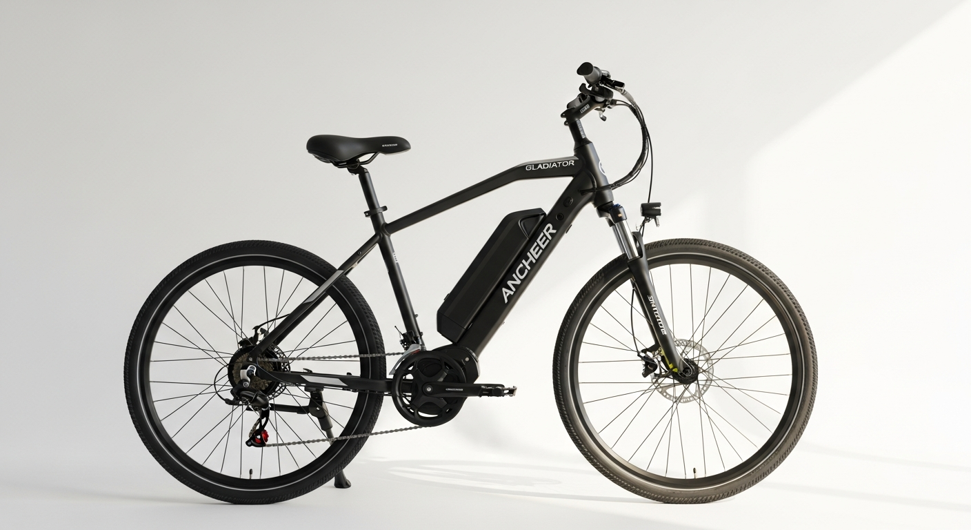 ANCHEER Gladiator 500W electric bike with front suspension and disc brakes on trail
