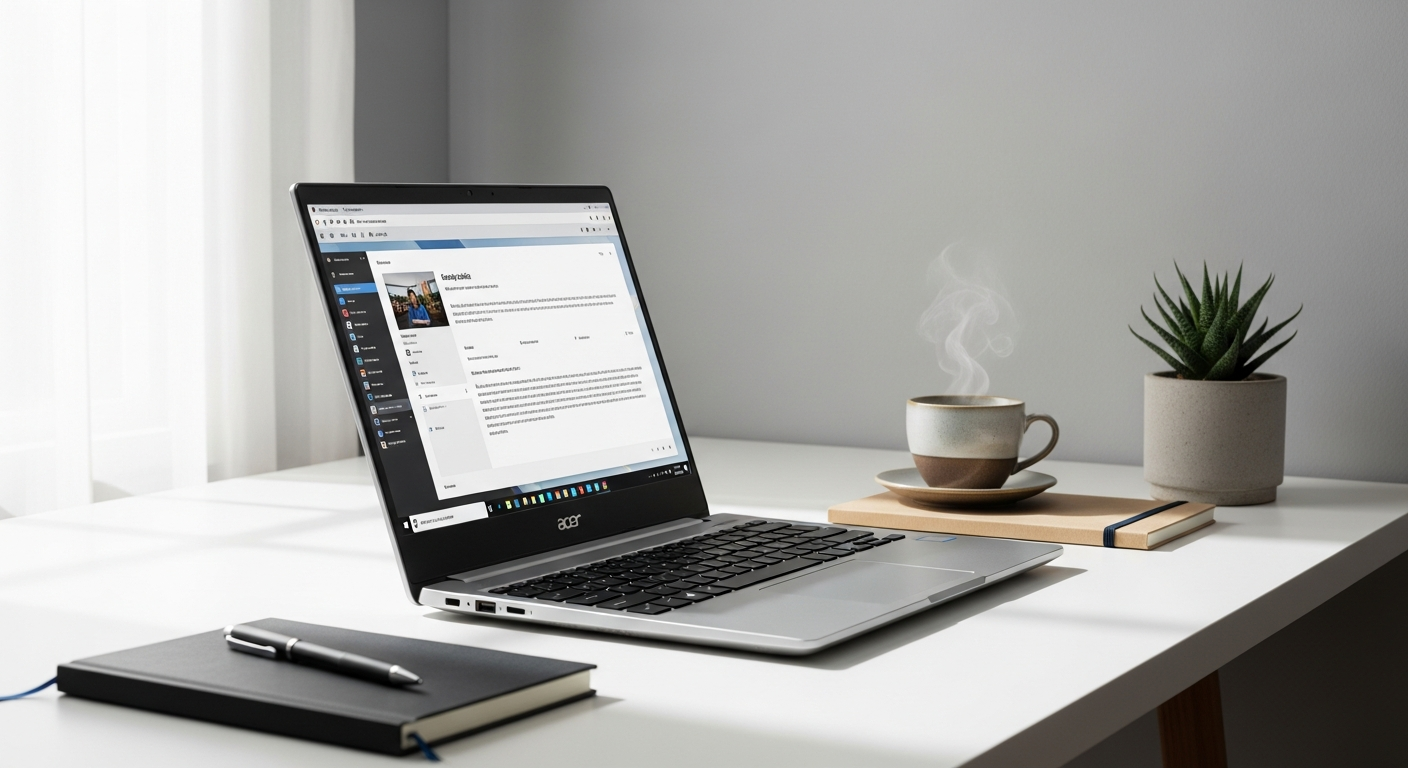 Acer Aspire 5 laptop displayed on desk showing keyboard and screen