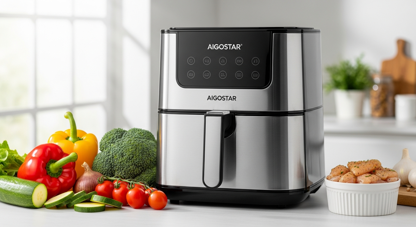 Aigostar Cube Smart 7L Air Fryer with touchscreen display and Wi-Fi connectivity for families