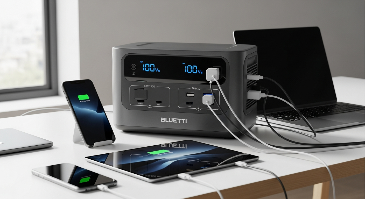 BLUETTI Apex 300 power station with dual-voltage output and expandable battery system