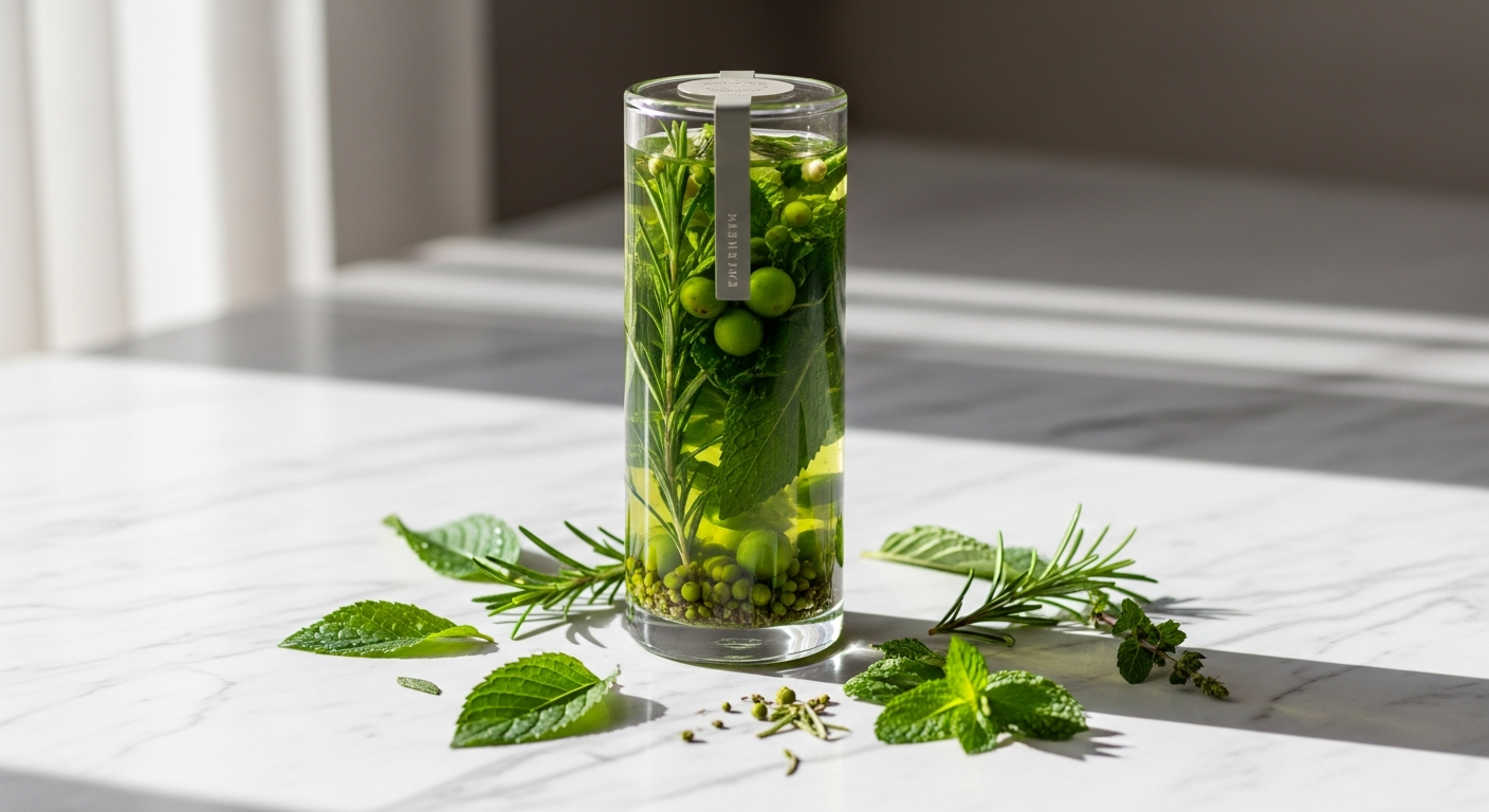 Botanycl SkinClear Elixir supplement bottle with plant-based ingredients displayed