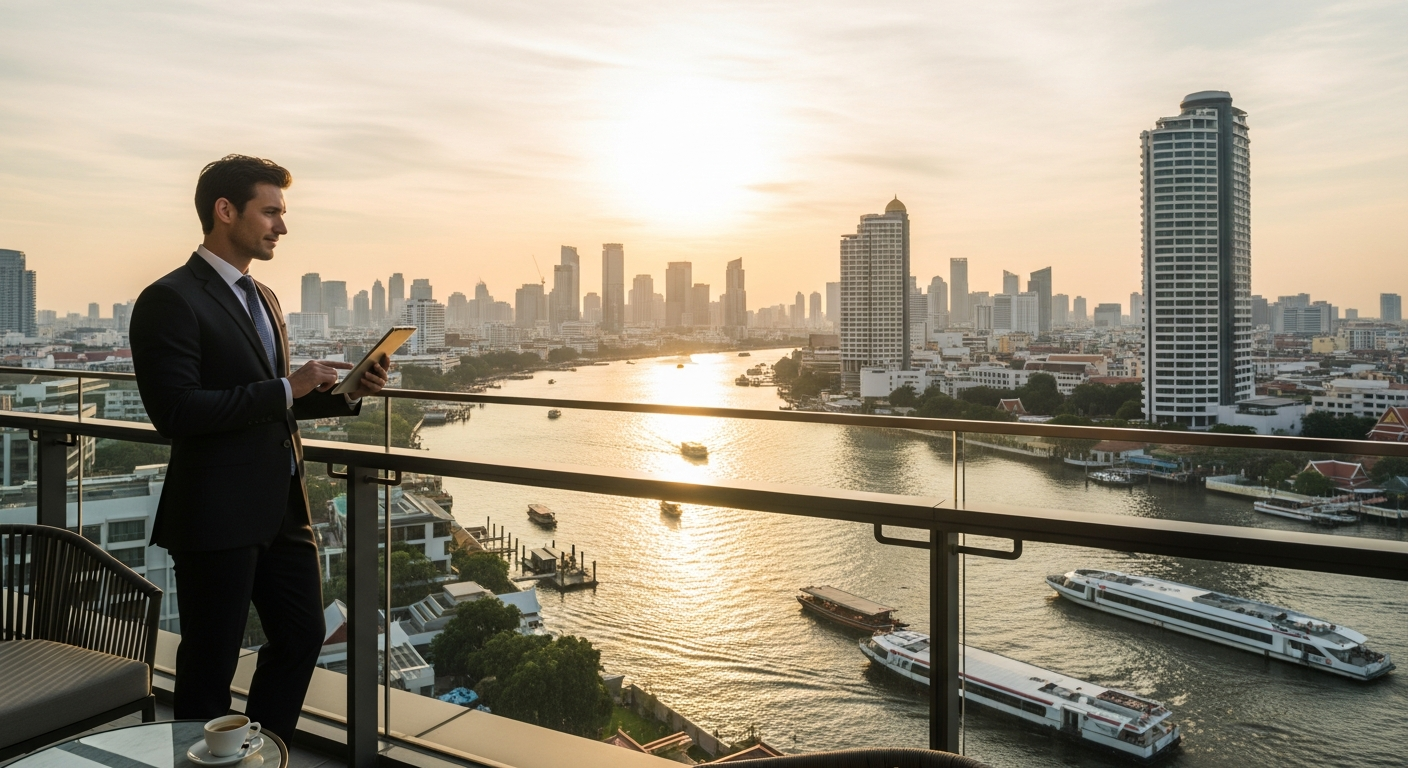 Chatrium Hotel Riverside Bangkok luxury property overlooking Chao Phraya River with modern architecture