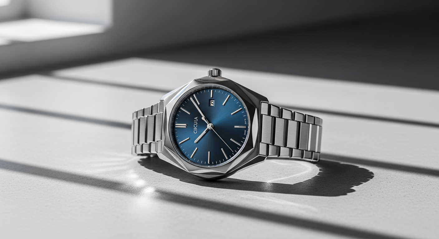 Circula Facet Petrol Steel Watch with faceted case design and steel bracelet