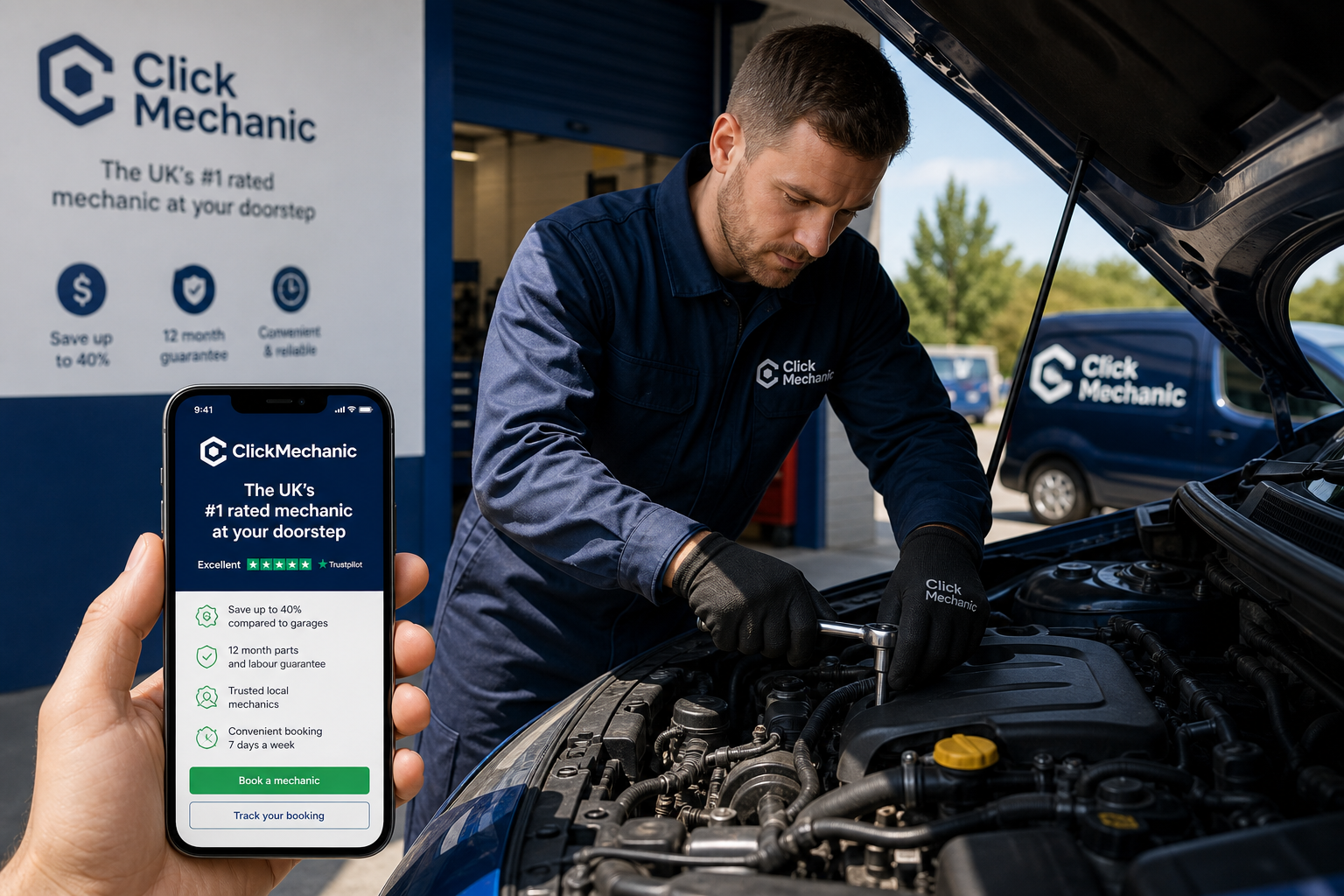 ClickMechanic mobile mechanic arriving at home with tools for car repair service
