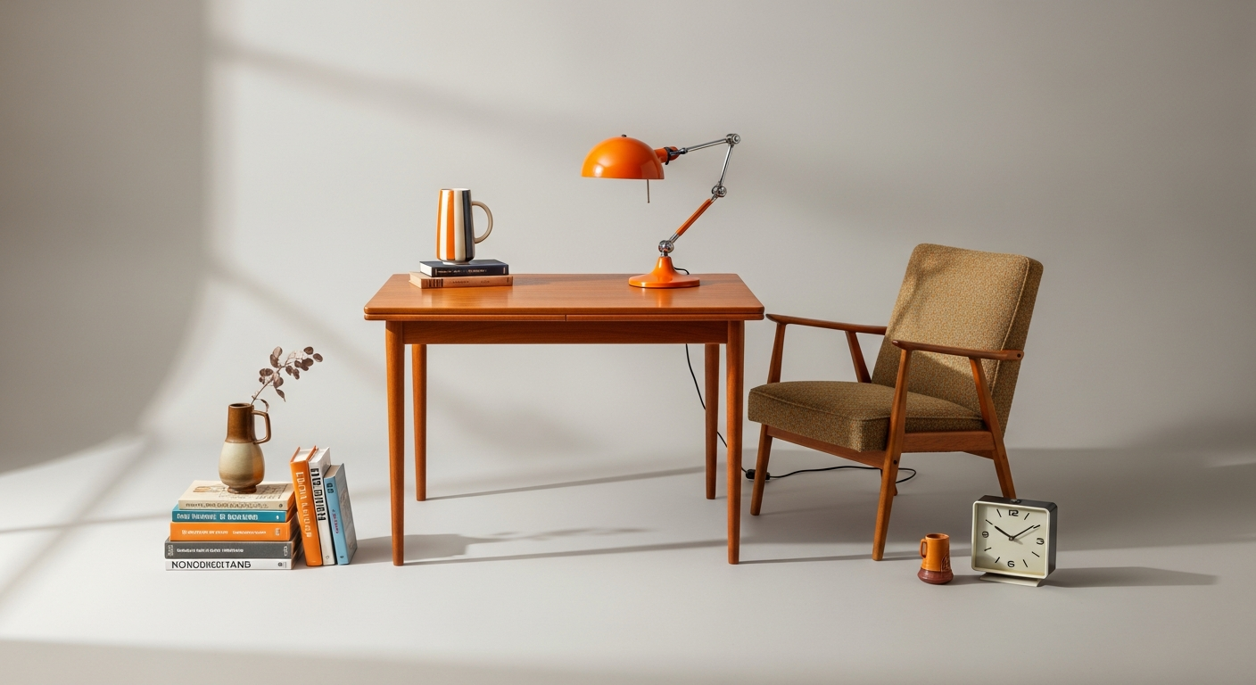 Authentic vintage designer furniture and lighting pieces displayed in curated showroom setting