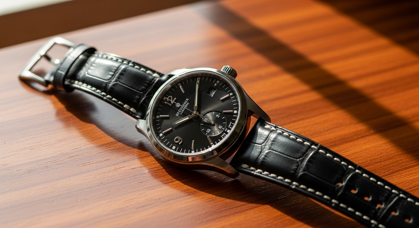 Elton Pepple Men's Classic Montclare Watch with rose gold case and black dial on wrist