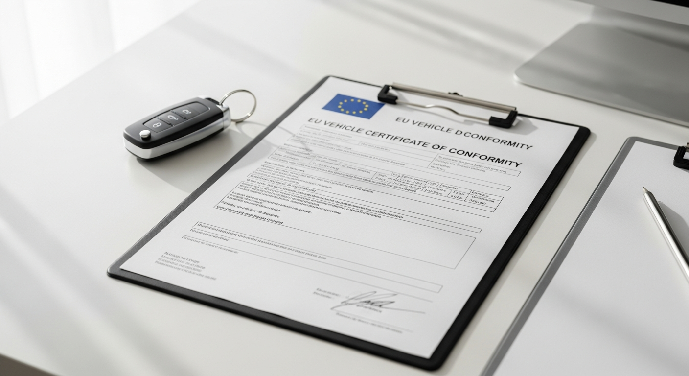 Official European Vehicle Certificate of Conformity document for imported cars