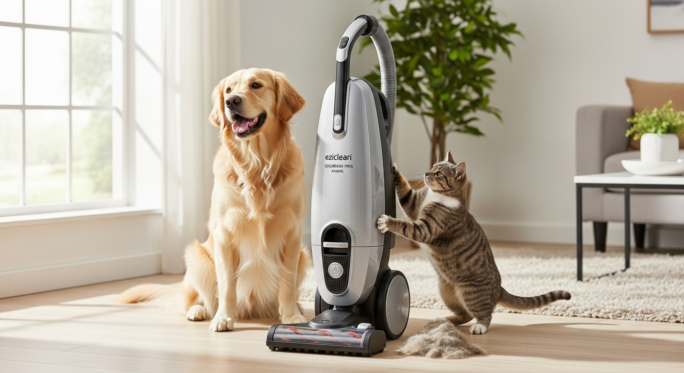 Eziclean Cycloboost FR15 Animal cordless vacuum with pet hair removal accessories displayed