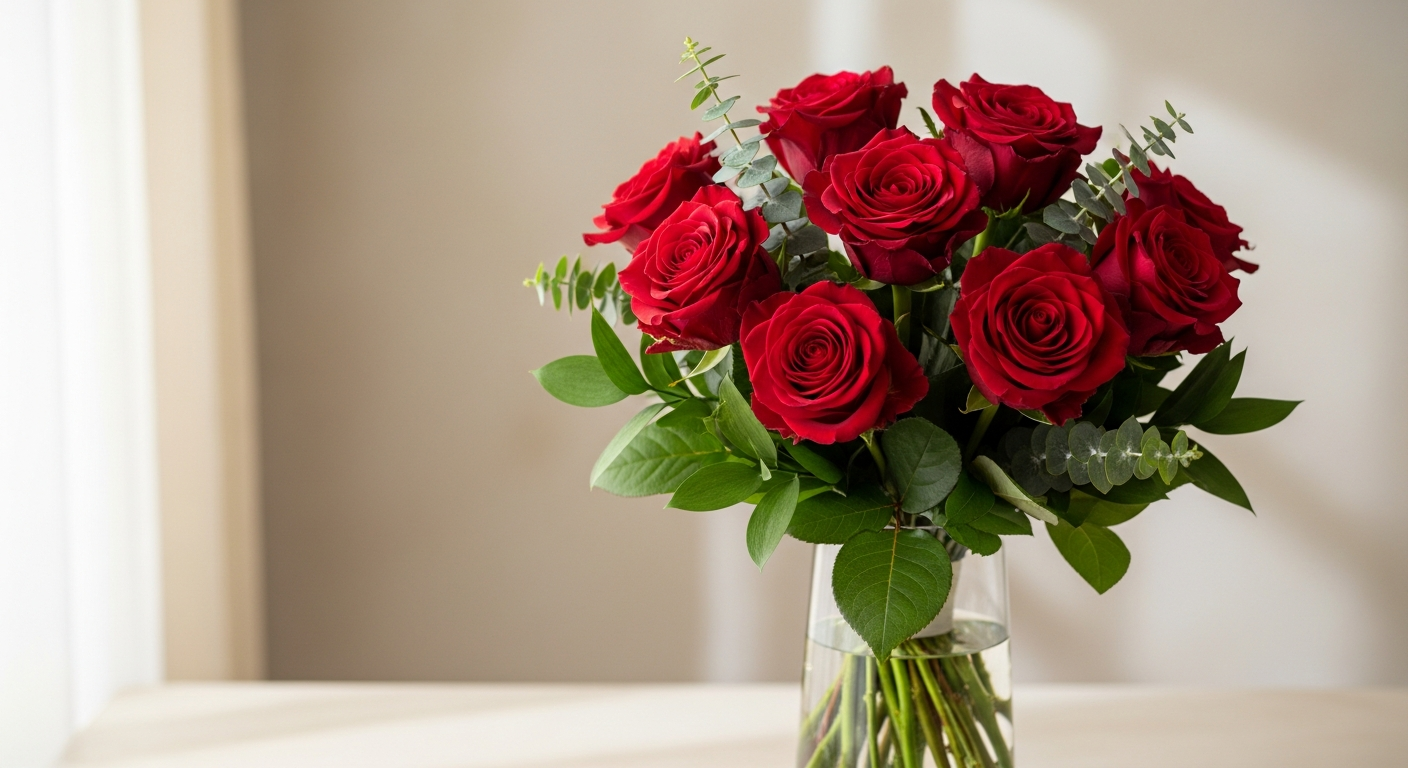 Premium red roses bouquet arrangement with long stems and elegant presentation