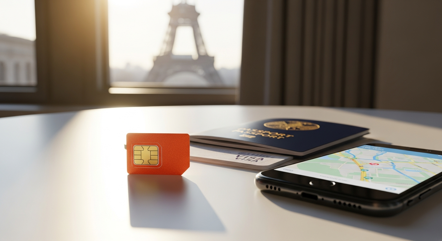 Orange Holiday SIM Card package displayed with European flags and 4G/5G network symbols