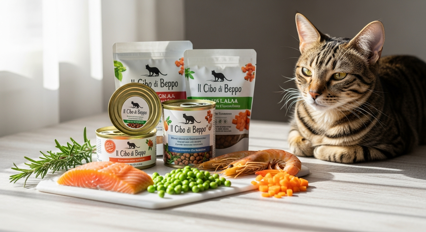 Premium grain-free sterilized cat food in a branded bag with kibble