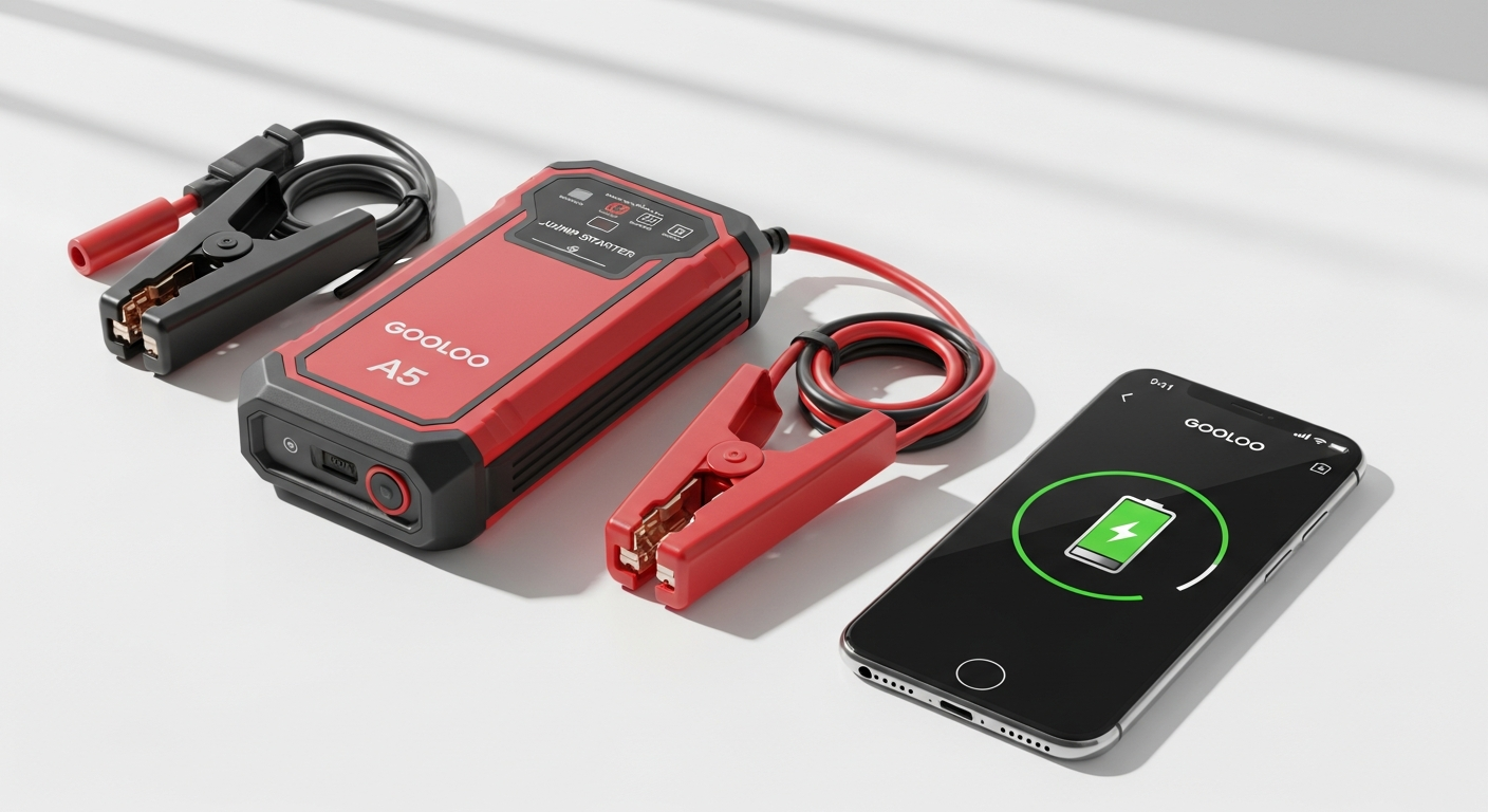 GOOLOO A5 portable jump starter air compressor device with cables and accessories
