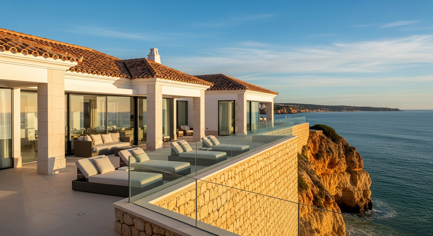 Luxury beachfront villa with private pool overlooking Albufeira Portugal coastline