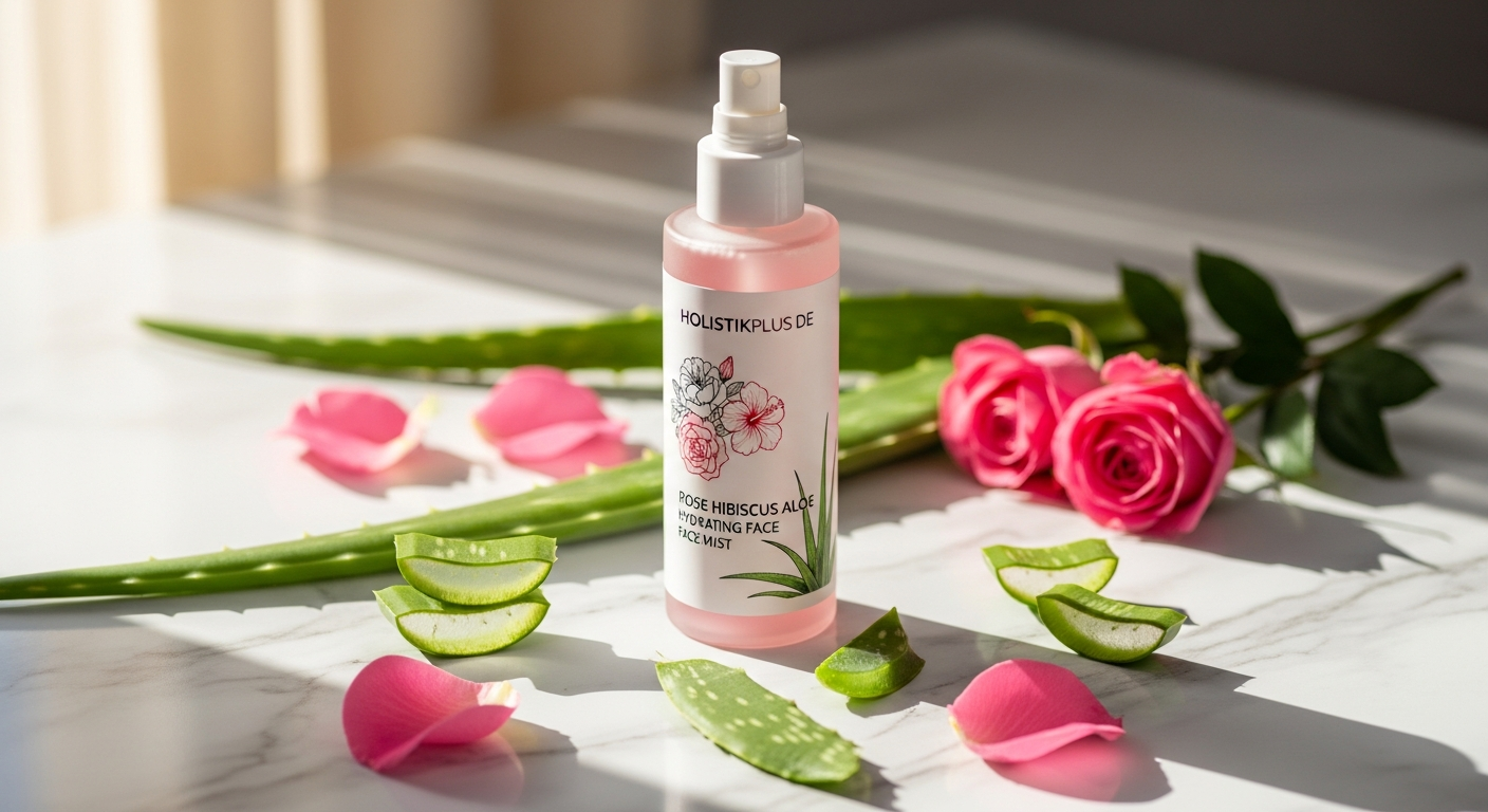 Rose hibiscus aloe water hydrating face mist spray bottle with botanical ingredients