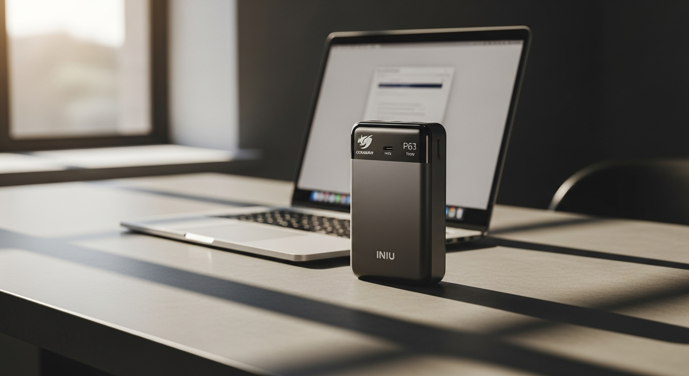 INIU Cougar P63 100W laptop power bank with three charging ports and digital display