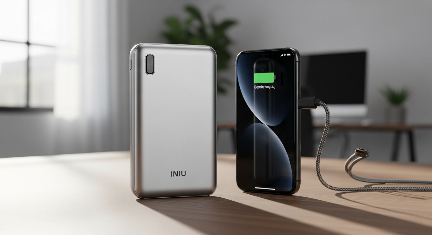 INIU P512 20000mAh portable power bank with dual USB ports and digital display