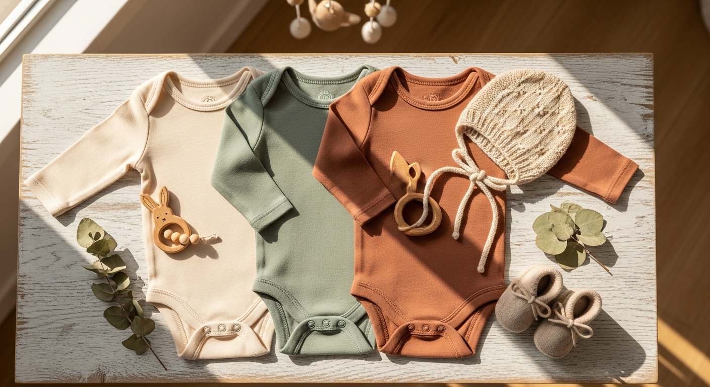 Personalized organic cotton baby bodysuit with custom hand-painted design and embroidery details