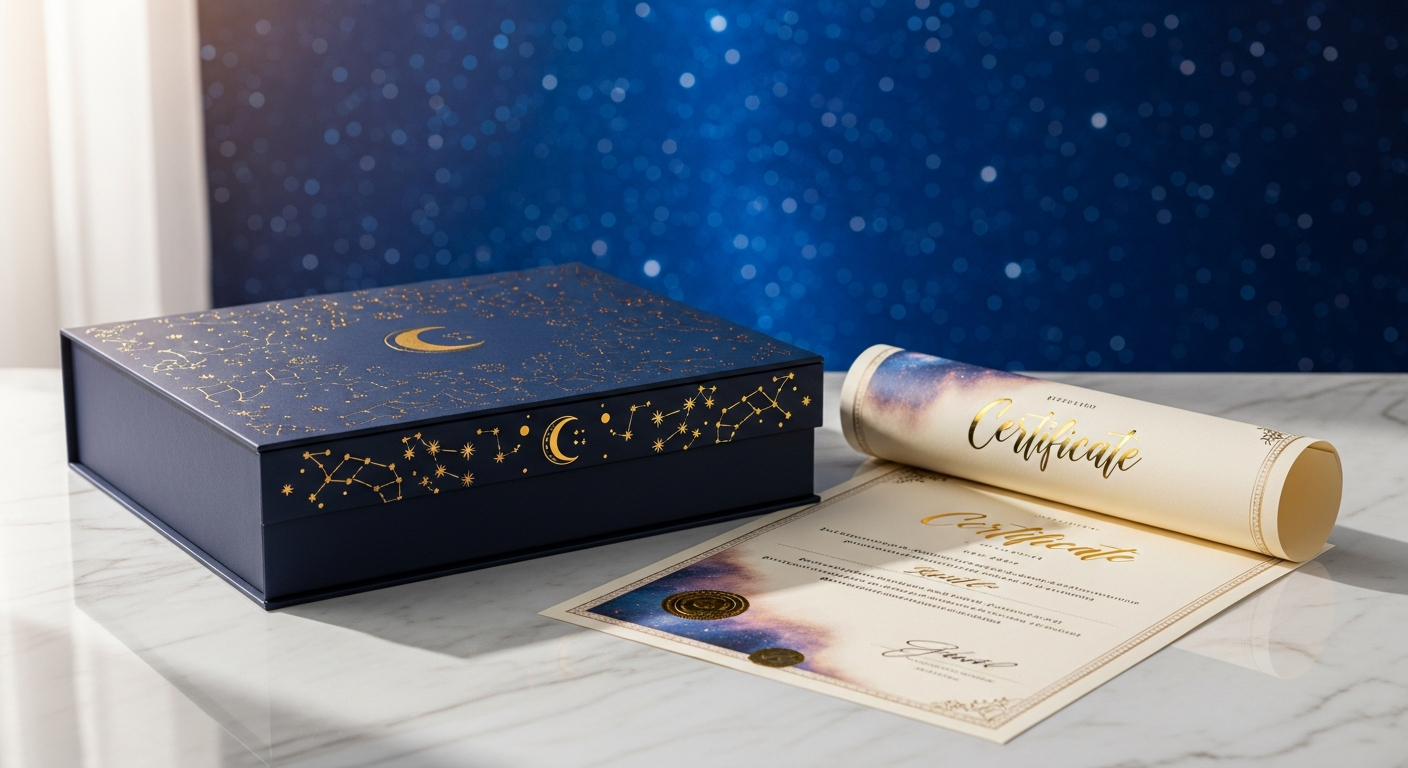 Premium all-in-one star naming gift box with AR technology and personalized certificate