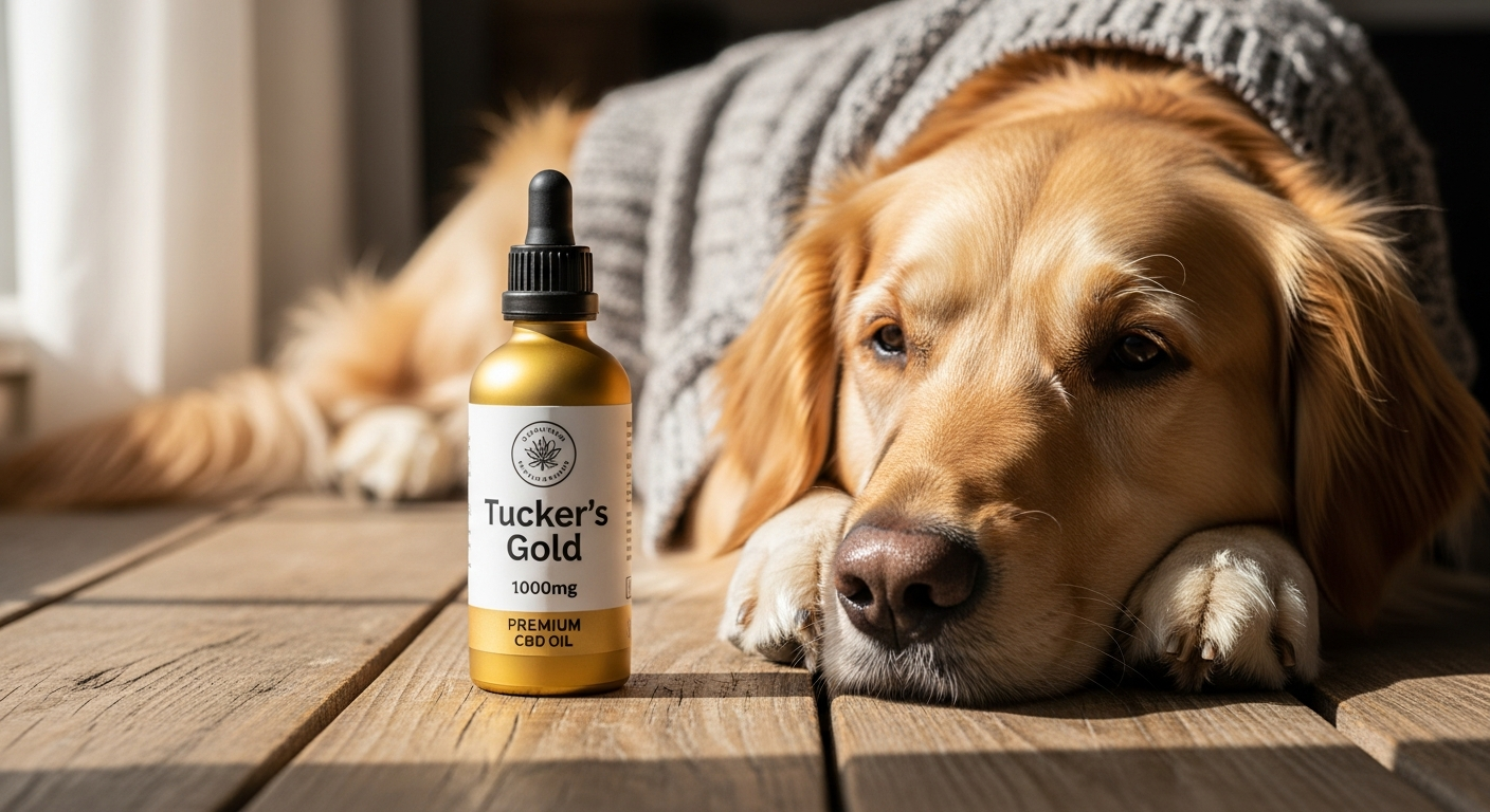 King Kalm Tucker's Gold 1000mg CBD oil bottle with dropper for senior dogs