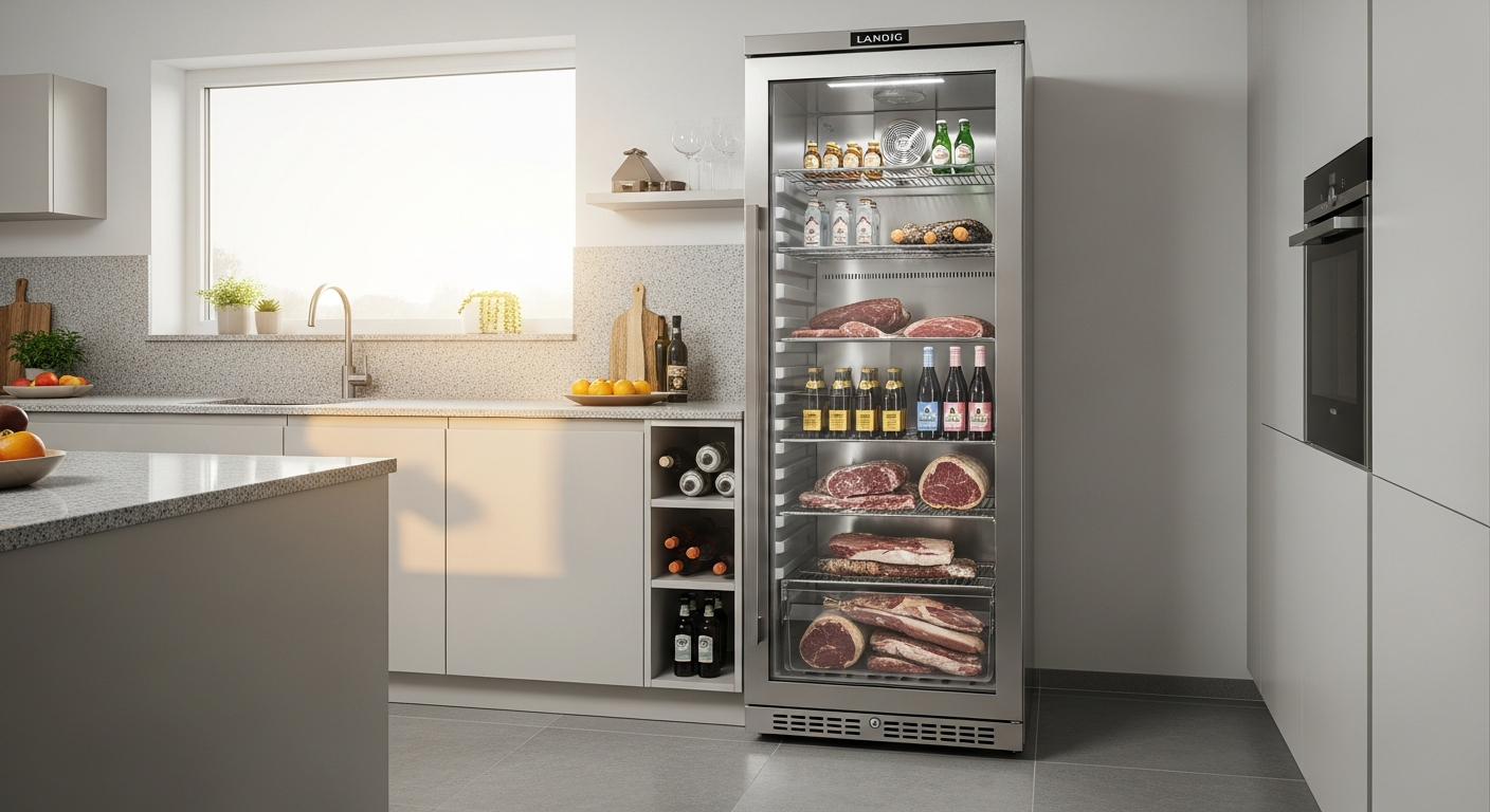 Landig LU 9000 Premium Game Refrigerator with stainless steel rails and professional cooling system