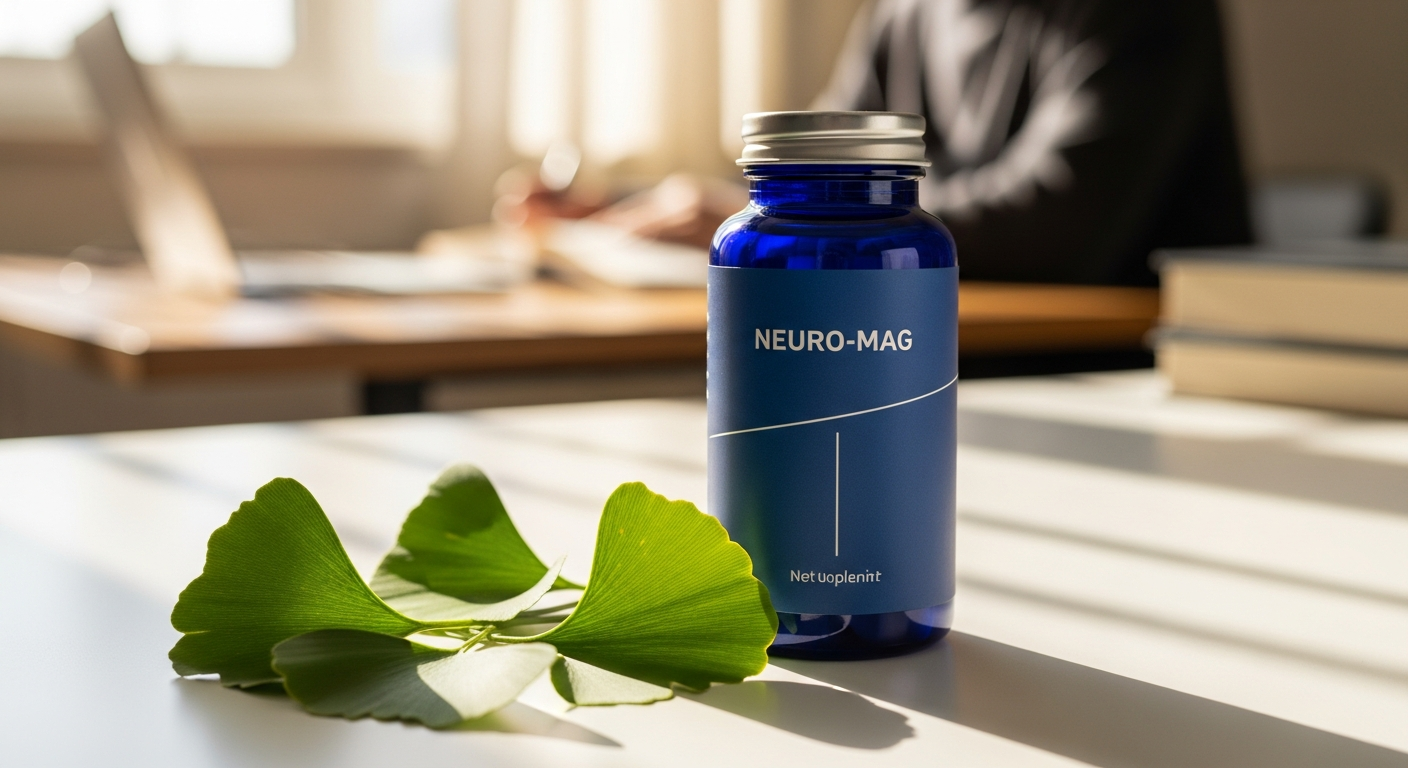 Life Extension Neuro-Mag Magnesium L-Threonate supplement bottle with cognitive performance graphics